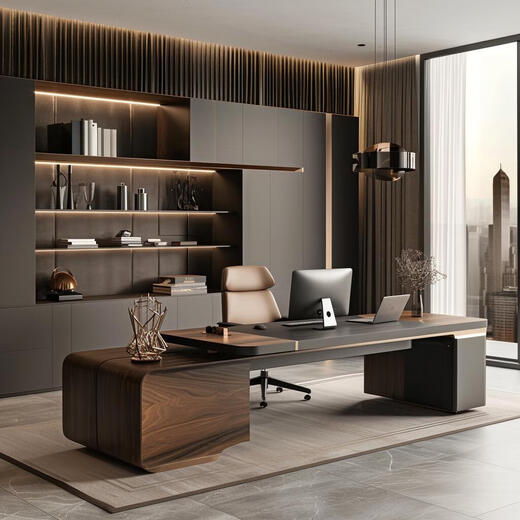 Italian minimalist solid wood boss desk office desk and chairs black walnut executive desk high-end chairman desk can be customized and the size can be customized (contact customer service)