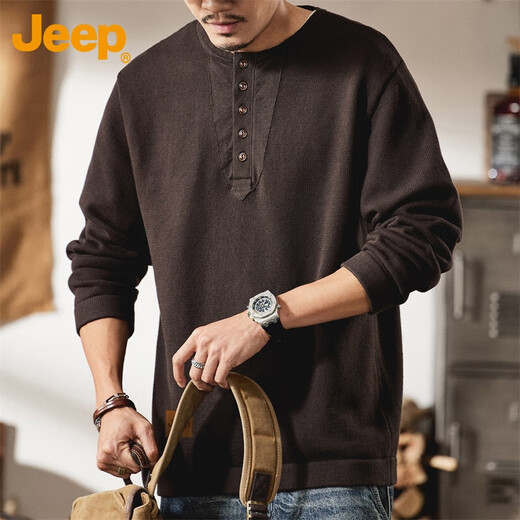 Jeep (JEEP) Sweater Men's Knitted Bottoming Shirt 2024 Winter Casual Henley Collar Heavy Long Sleeve T-Shirt Men's Spring 2319 Blue Gray Jeep Official S_70-89Jin Jin is equal to 0.5 kg