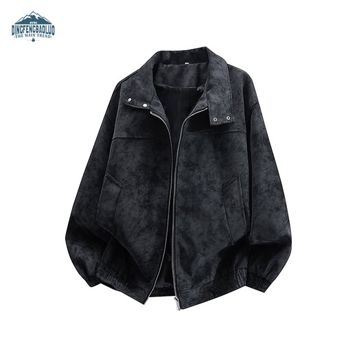 Dingfengbaoluo American imitation suede jacket men's autumn matte high-end casual loose retro jacket DX06 black XL