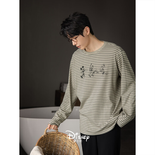 Beiyan couple pajamas for men and women new spring and autumn soft cotton long-sleeved large size suit cartoon striped home clothes can be worn outside C20967 Women's L