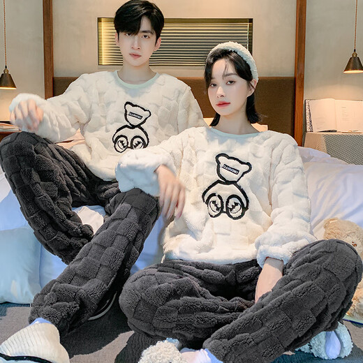 Modal coral velvet couple pajamas for winter, one for men and one for women, autumn and winter 2025 new plus velvet thickened set G662 thickened 2XL female + male 2XL