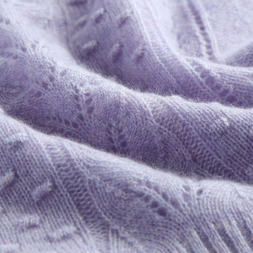 PALUOPO 100% Cashmere Autumn and Winter Hollow Cable Design Lady's Loose Temperament Knitted Cashmere Sweater for Women Light Purple Flower XL 110