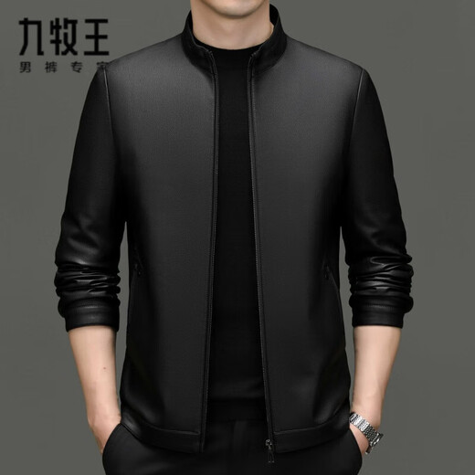 Jiumuwang Genuine Leather Jacket Men's Middle-aged Dad Sheepskin Jacket Autumn Casual Men's Short Stand Collar Leather Jacket 8117 Gray Single Leather M 170/48