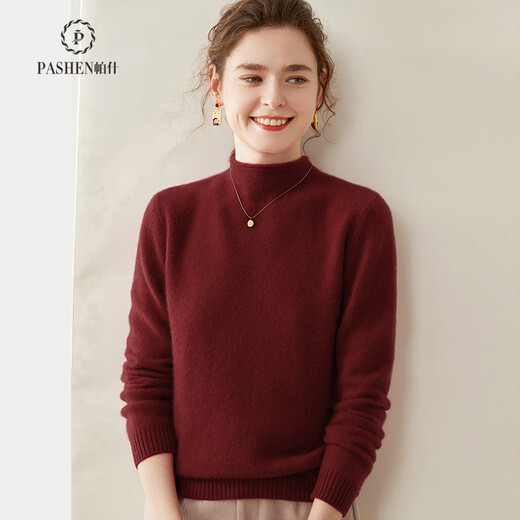 Pash autumn and winter curled half turtleneck thickened solid color cashmere sweater for women 35% cashmere simple base sweater SH-352 high-grade gray L