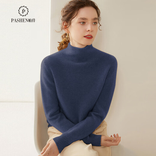 Pash autumn and winter curled half turtleneck thickened solid color cashmere sweater for women 35% cashmere simple base sweater SH-352 high-grade gray L