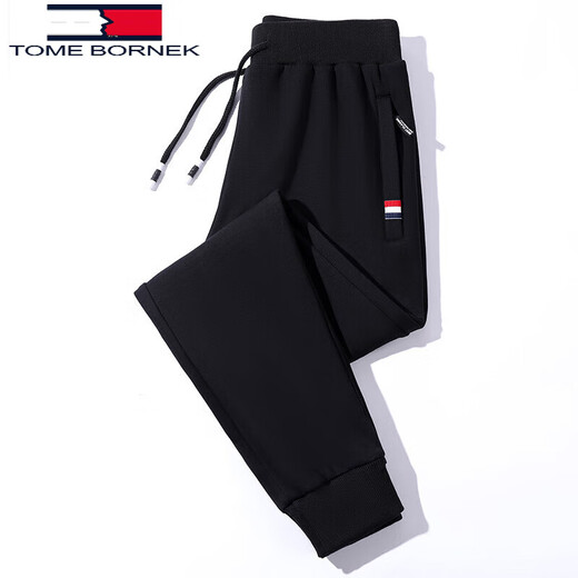 TOME BORNEK Tommy Tommy sweatpants men's autumn and winter velvet pure cotton sweatpants loose thickened men's casual trousers black leggings velvet 2XL