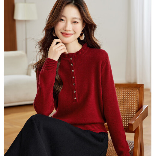 Shexi (Srcr) 26-count cashmere blended short round-neck wool sweater for women with base layer spring and autumn thick knitted sweater