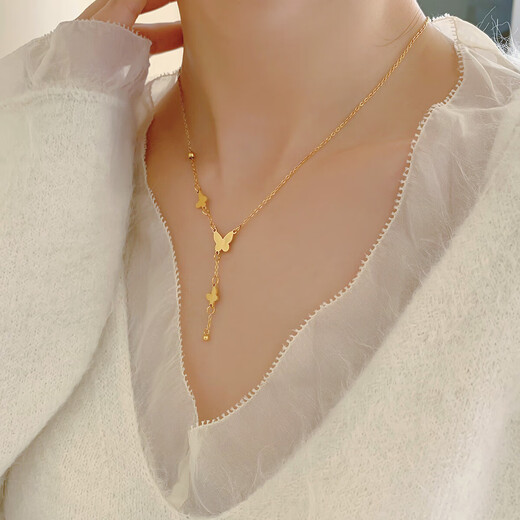 Butterfly tassel necklace for women, non-fading, ancient style, fashionable necklace, niche design, high-end clavicle chain, butterfly tassel necklace