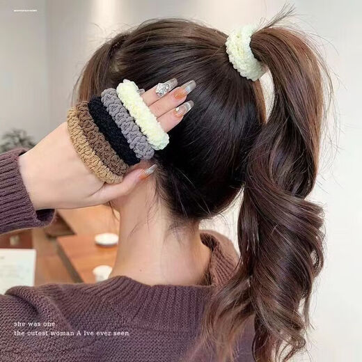Korean version of popcorn hair tie, upgraded version, widened and thickened, women's high elasticity, durable, fashionable ponytail without damaging hair accessories, headband, black + coffee color, 20 pieces/bag