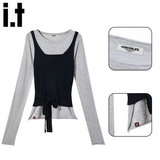 CHOCOOLATE it women's pure cotton sweater women's design knitted two-piece set for women 2025 autumn and winter strap waist chic top beige color two-piece set one size