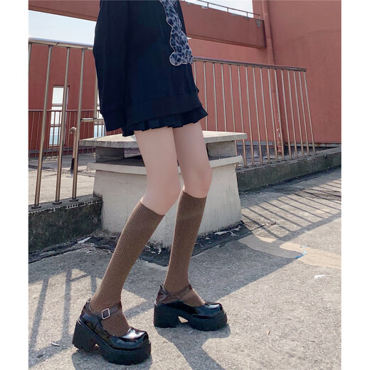 Jane DeiuneAY To films compression socks women's segmented slimming JK autumn and winter calf socks cotton college style brown mid-calf socks burgundy one size