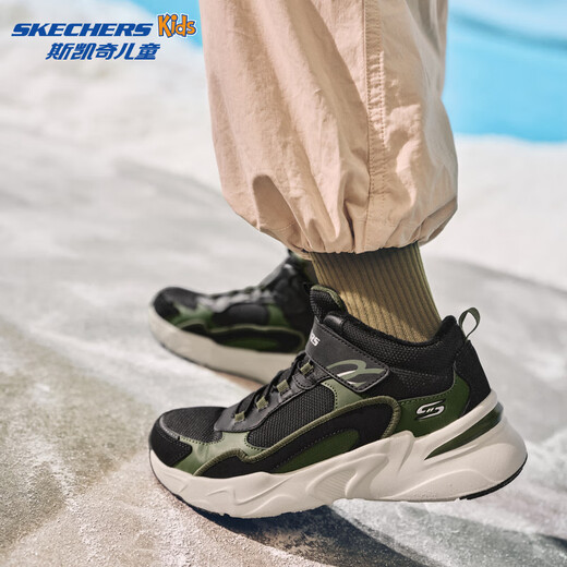 Skechers Children's Autumn and Winter Casual Boys and Girls Cotton Shoes Lightweight Velvet Warm Boots 405222L/302583L Boys/Black/Green/BKGR 34