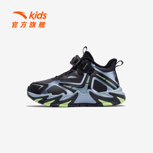 ANTA Children's Cotton Shoes for Boys Dengfeng 3 New Knob Buckle Leather Water-Repellent Cotton Shoes 312549975N Black/Metallic Blue-2 31