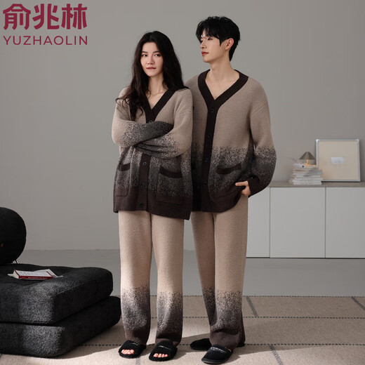 Yu Zhaolin double-sided half-velvet kimono collar V-neck cardigan couples pajamas winter thickened and warm young men and women home clothes 146012+146509 M Female