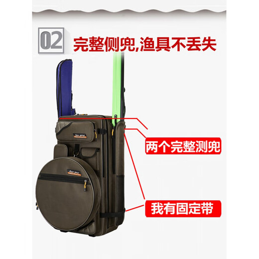 Zailu chair bag, thickened fishing gear bag, fishing chair bag, shoulder fish bag, waterproof fishing rod bag, multi-functional fishing backpack, 65 cm double layer fishing chair bag, main bag only, 1680D brown green