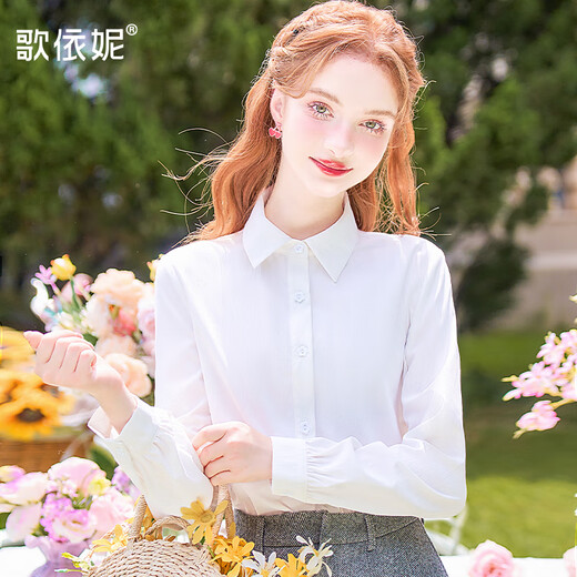 Ge Yini 2025 autumn and winter new shirt women's French white casual petty bourgeoisie style versatile bottoming shirt white shirt top white S