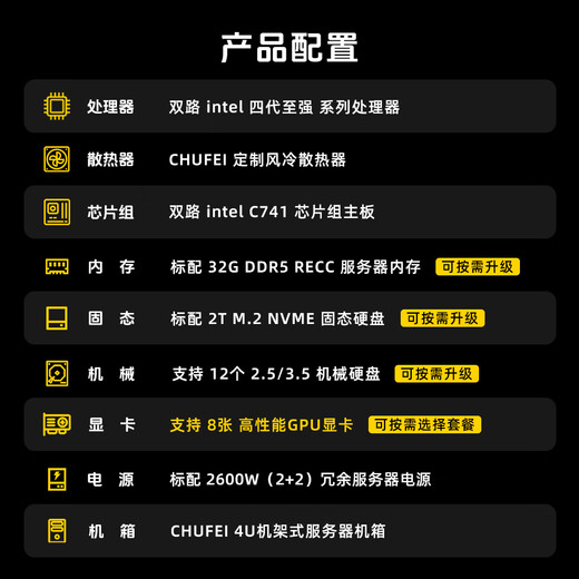 Gigabyte de doble canal de cuarta generación Xeon DDR5 de ocho canales GPU/8 tarjetas 5090/RTX4090 DeepSeek servidor GPU de aprendizaje profundo inteligencia artificial estación de trabajo montada en bastidor de doble canal 6530 64 núcleos 128 subprocesos 2,1G 256G de memoria + RTX4090 24G*8