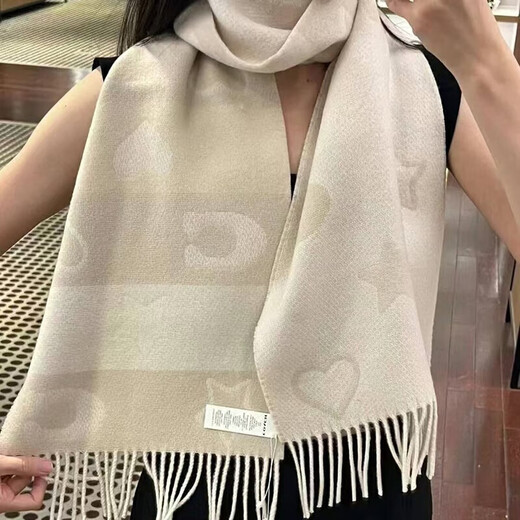 COACH Women's Scarf Tassel Decorated Star Letter Pattern Wool Wool Scarf New Year's Gift for Girlfriend Beige CU810-CHK 182*30.5cm