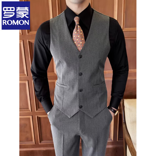 ROMON Haute Couture Suit Vest Men's Suit Korean Slim Solid Color Work Wear Vest Wedding Groomsmen Clothing Brother's Outfit Dark Gray (Single Vest) Free Bow Tie 2XL