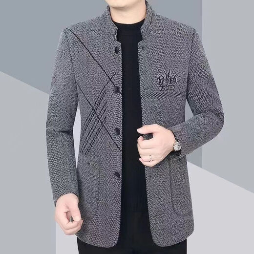 Shanshan (FIRS) 2025 New Autumn and Winter Jacket Men's Middle-aged Men's Business Casual Stand Collar Casual Jacket Men Spring and Autumn Single Layer Thin Velvet Black A-3215 3XL Recommended 145-160 Jin Jin equals 0.5 kg