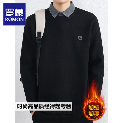 ROMON 2026 new light luxury autumn and winter men's velvet thickened shirt collar sweater with warm fake two-piece sweater 8801 light gray regular style XL recommended 135-150Jin Jin equals 0.5 kg