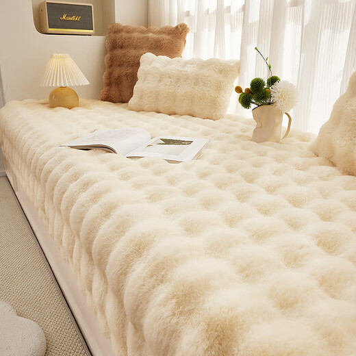 Zichen Rabbit Plush Bay Window Cushion Window Sill Cushion Light Luxurious and High-end Sense Bay Window Cushion 2025 New Balcony Cushion Bay Window Cushion Bubble Warm Velvet - Off-White Thickened and No Shedding Special Shaped Bay Window Contact Customer Service for Drawing and Special Photography