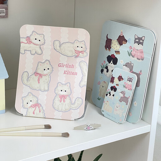 Mirror makeup mirror dormitory foldable mirror desktop makeup mirror portable high-definition beauty mirror student makeup desktop cute cat large soft bread mirror