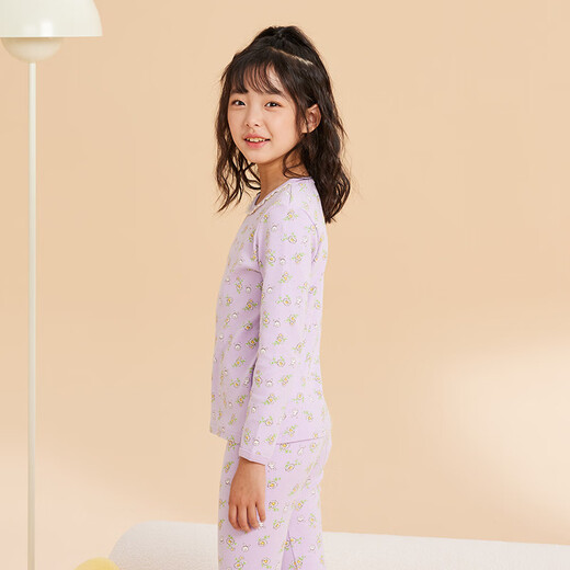 红豆儿童纯棉内衣套装男女童秋衣秋裤秋冬保暖低领棉毛衫M1170浅紫150