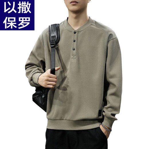 Isaac Paul (YISABAOLUO) autumn and winter velvet American retro Henry collar sweatshirt men's heavyweight trendy brand half cardigan coat loose long-sleeved POLO shirt black velvet M _Suitable weight 90-130Jin Jin is equal to 0.5 kg