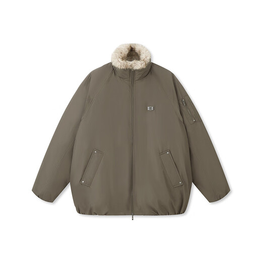 BONELESS Cai Xukun's same style spliced raw edge stand-up collar parka cotton coat loose winter warm cotton coat brown L