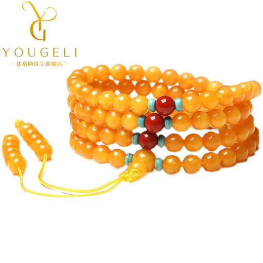 Yogurt natural beeswax 108 multi-circle bracelet chicken fat yellow amber bracelet for men and women hand-decorated Buddhist beads 6mm beads