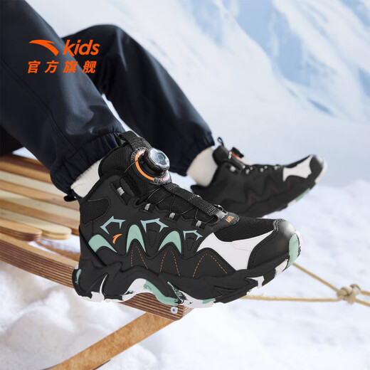 ANTA Children's Cotton Shoes for Men and Women 2025 Autumn and Winter New Fashion Knob Buckle Wear-Resistant Anti-Slip Outdoor Snow Boots Store Manager Recommends Black-3 33 Shoe Inner Length 20.5cm