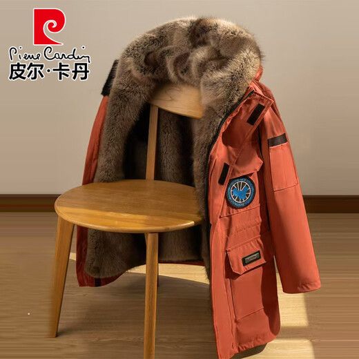 Pierre Cardin parka men's mid-length imitation mink liner removable winter cotton coat imitation mink velvet coat imitation mink coat black fur mid-length fur sleeves + removable liner 2XL recommended 145-155Jin Jin equals 0.5 kg