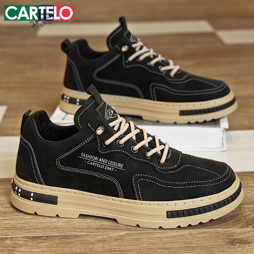 CARTELO Men's Shoes Autumn and Winter Trendy 2025 Shoes Men's Fashion Casual Shoes Men's Slip-on Martin Shoes Black 40