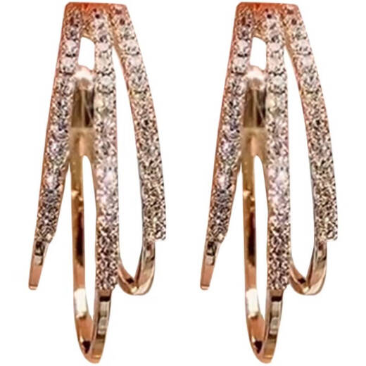 Fat Donglai same style 18k gold hoop earrings silver plated 18K gold Sansheng III round ear buckle earrings with diamond earrings 251 gold white diamond