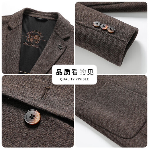 Double-sided woolen woolen jacket for young and middle-aged men, autumn and winter woolen suit, casual business top jacket, gray L (175)