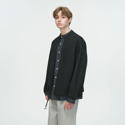 Dreammade American fake two-piece Henry collar cardigan thick cotton T men's spring and autumn high-intelligence gray jacket light gray M