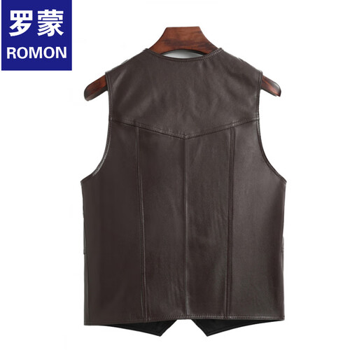 ROMON fishing style men's vest, middle-aged and elderly warm casual waistcoat, genuine sheepskin inner pocket, soft top layer leather, brown sheepskin vest/single lining XL recommended 90-120Jin Jin equals 0.5kg
