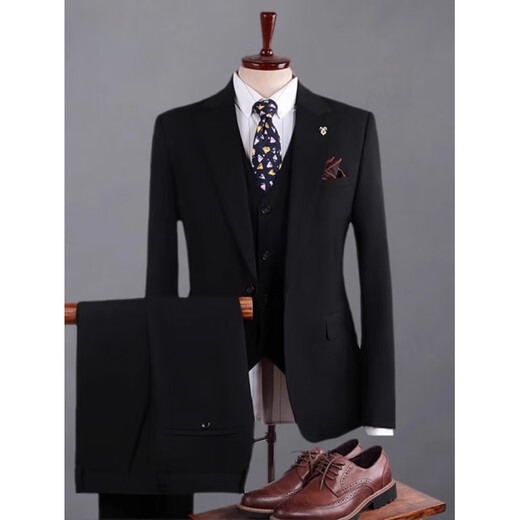 GOLDLION G+ Men's Suit Suit Business Formal Wedding Groom's Dress High-End Casual Suit Jacket Men's Blue Suit+Vest+Pants S
