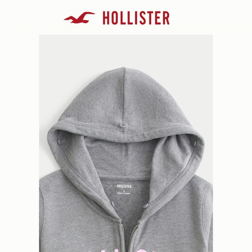 HOLLISTER25 Autumn and Winter New American Retro Fleece Patch Hooded Sweatshirt Jacket Women's 352-5251 Gray S (165/84A)
