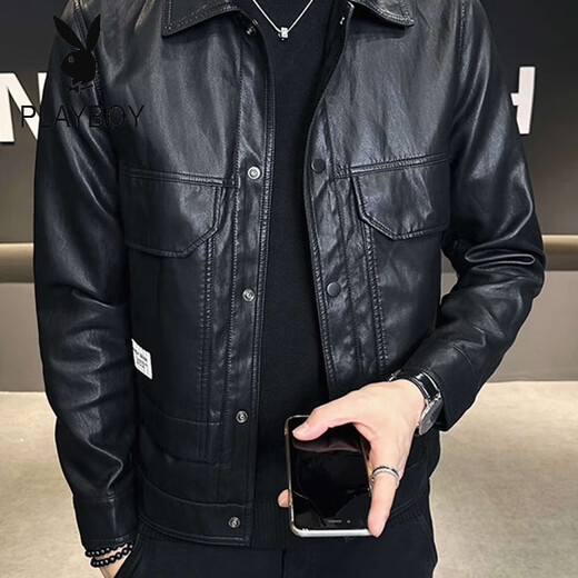 Playboy Motorcycle Leather Men's Jacket 2025 Spring and Autumn New Brown PU Leather Slim Short Retro Men's Clothes Jacket K6618 Coffee Color Regular M 90Jin Jin is equal to 0.5kg -110Jin Jin is equal to 0.5kg
