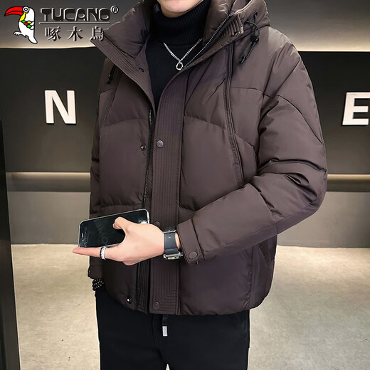 Woodpecker (TUCANO) Down Jacket Men's Winter Casual Jacket Hooded Thickened Short Bread Jacket Cold-proof and Warm Men's Clothing Black XL