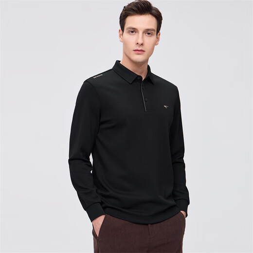 Septwolves 7A Antibacterial Long Sleeve POLO Shirt Fashion Commuting Heat Storage Men's Top Black L