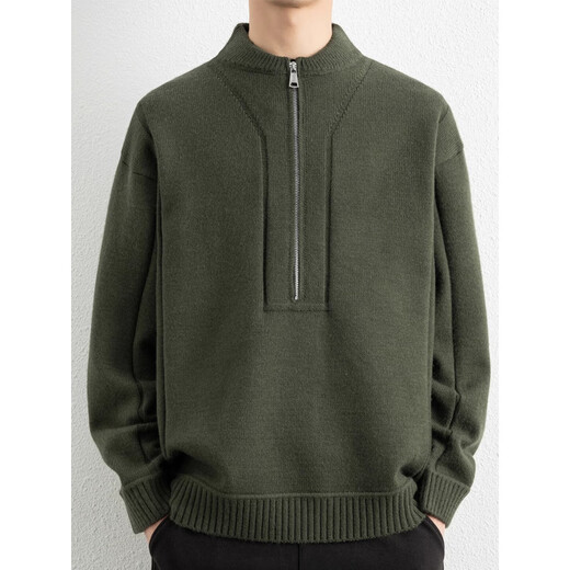 Jiangong high-end Henry collar sweater men's autumn and winter new British style retro half-zip sweater men's thickened sweater Gray M about 95-115 Jin Jin equals 0.5 kg can be worn