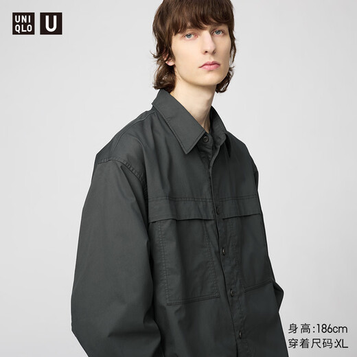 UNIQLO cooperation men's and women's workwear loose shirt long-sleeved casual shirt 480652 08 dark gray M /170/92A