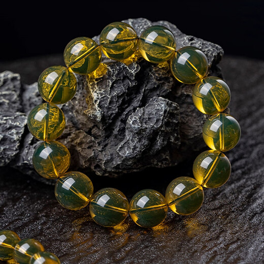 Fan Jialun blue amber beeswax bracelet for men, pure water grade amber, original stone toy piece, single circle bracelet for men and women, gift, blue amber 0.8x21 pieces