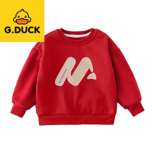 G.duck little yellow duck new internet celebrity parent-child outfit three-mouth red sweatshirt spring, autumn and winter western-style mother-child mother-daughter New Year red without velvet 100