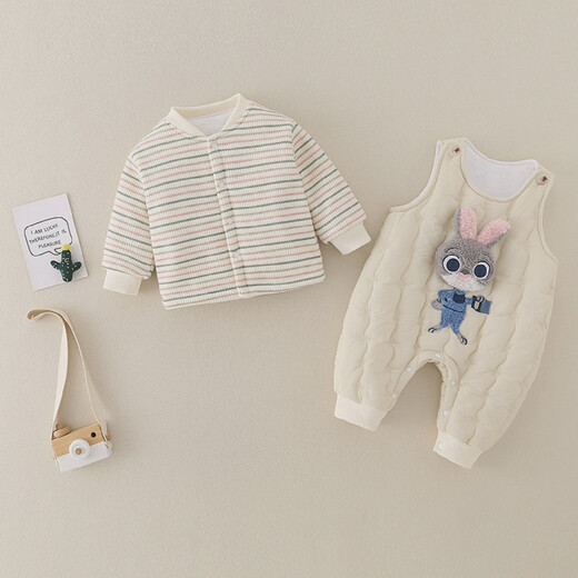 Baby autumn and winter thickened split suit for men and women, quilted sweatshirt, one-piece overalls, two beige, lining is pure cotton, 36cm 73CM, suitable for 12-17 Jin Jin equals 0.5 kg