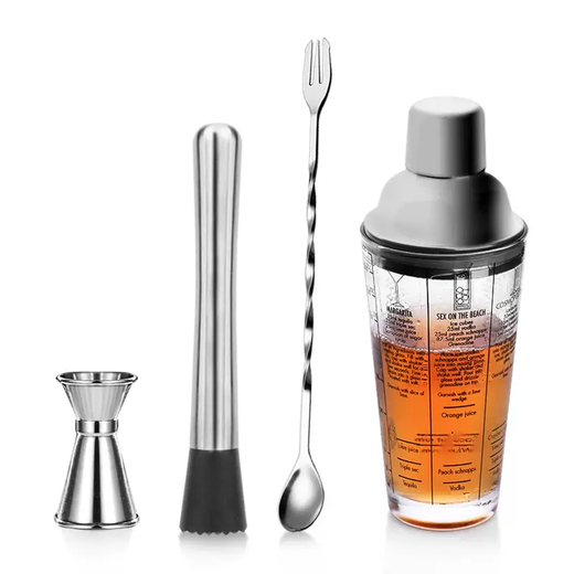 Yusenyi glass shaker set scale shaker and formula three-level cocktail shaker cocktail tool hand cup glass shaker 5-piece set