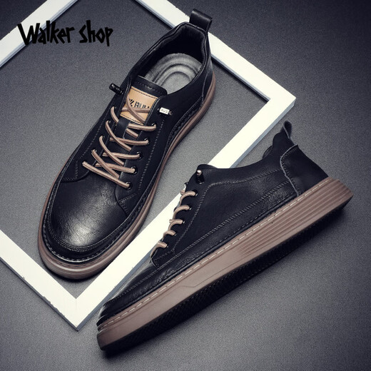 Walker Shop Slip-On Business Casual Shoes High Quality Cowhide New Trendy Breathable Casual Leather Shoes Soft Bottom Shoes Men Black Genuine Men's Shoes 40